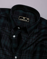 Sycra Green With Blue Dobby Check Cotton Shirt