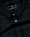Sycra Green With Blue Dobby Check Cotton Shirt