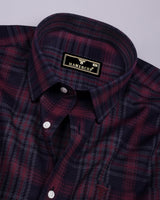 Sycra Beet Red With Blue Dobby Check Cotton Shirt