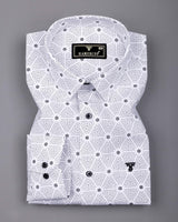 Velmor White With Black Printed Cotton Shirt