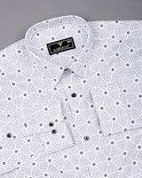 Velmor White With Black Printed Cotton Shirt