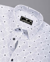Velmor White With Black Printed Cotton Shirt