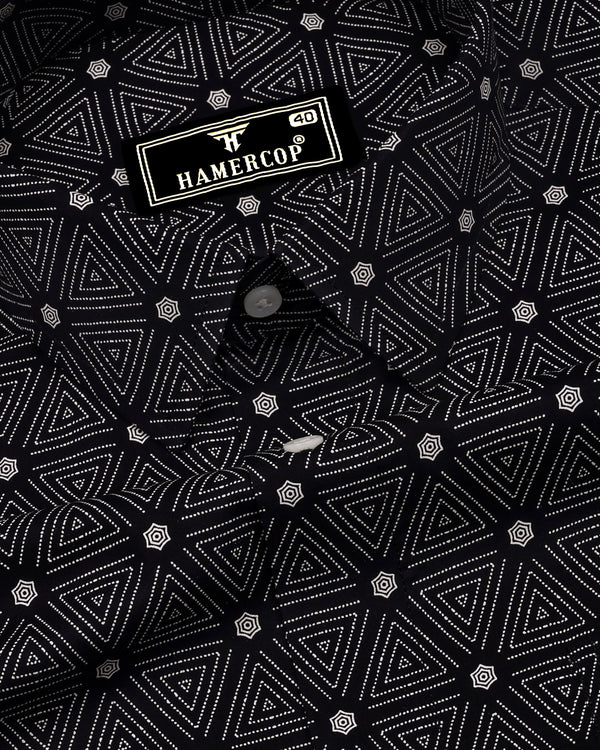 Velmor Black With White Printed Cotton Shirt