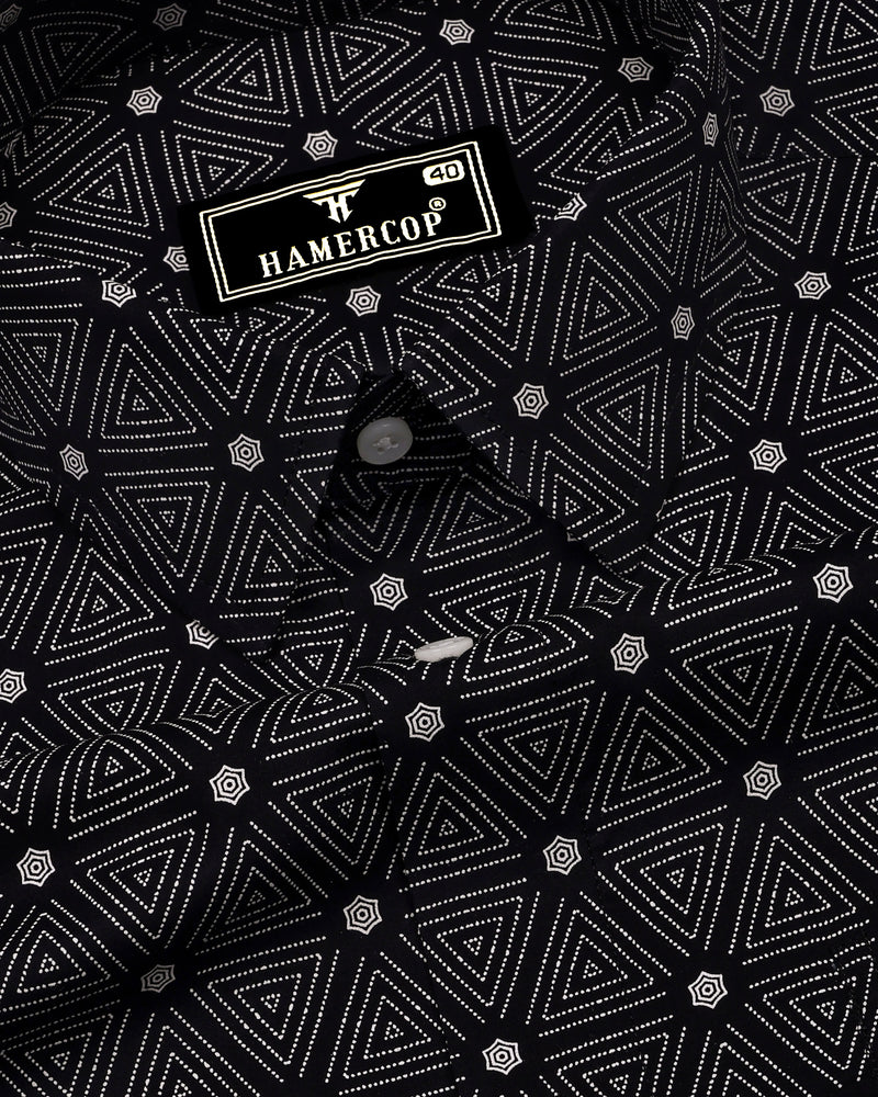 Velmor Black With White Printed Cotton Shirt