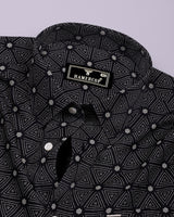 Velmor Black With White Printed Cotton Shirt