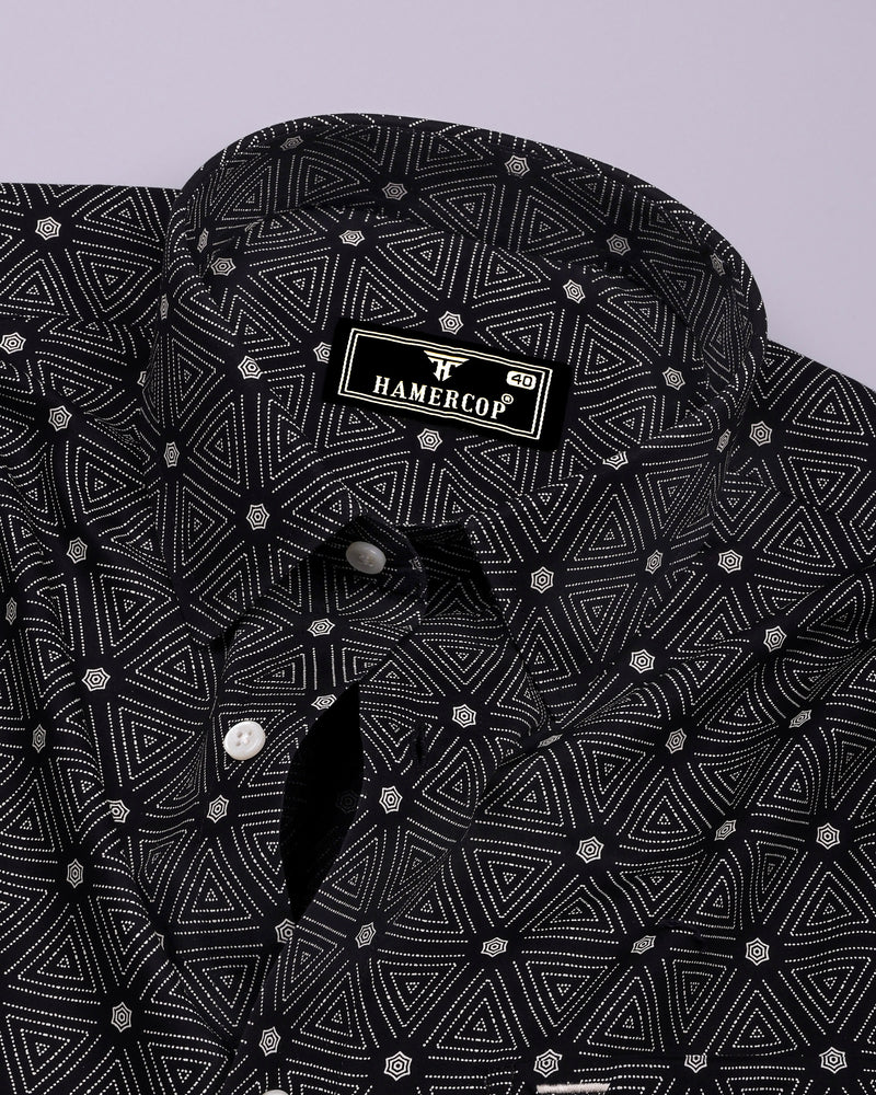 Velmor Black With White Printed Cotton Shirt