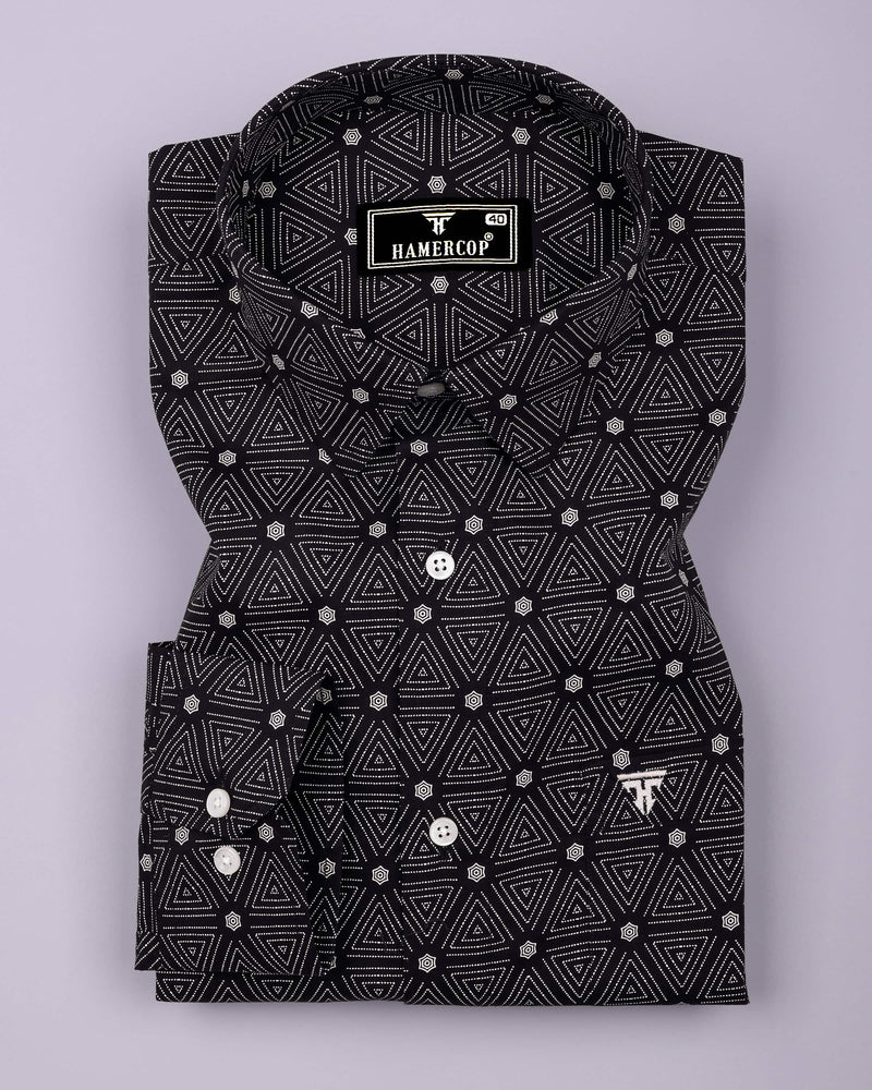 Velmor Black With White Printed Cotton Shirt