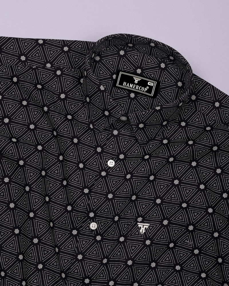 Velmor Black With White Printed Cotton Shirt