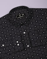 Velmor Black With White Printed Cotton Shirt