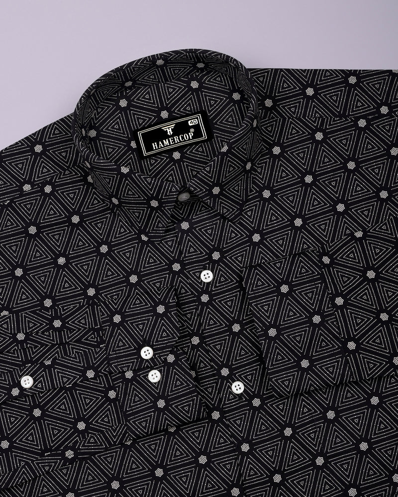 Velmor Black With White Printed Cotton Shirt