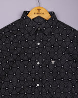 Velmor Black With White Printed Cotton Shirt