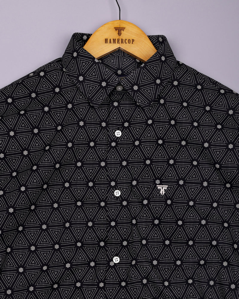 Velmor Black With White Printed Cotton Shirt