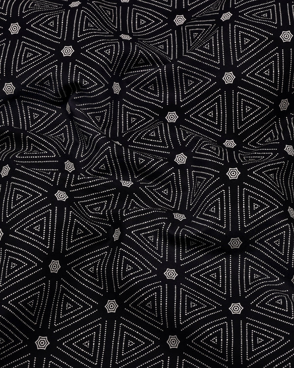 Velmor Black With White Printed Cotton Shirt