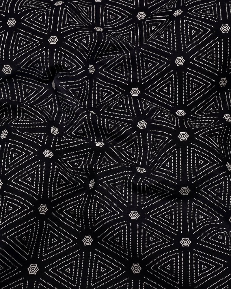 Velmor Black With White Printed Cotton Shirt