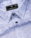 Falric Blue With White Printed Linen Cotton Shirt