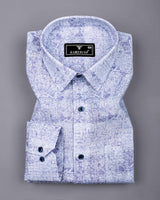 Falric Blue With White Printed Linen Cotton Shirt