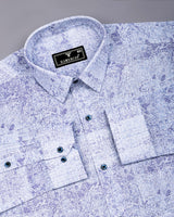 Falric Blue With White Printed Linen Cotton Shirt