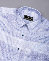Falric Blue With White Printed Linen Cotton Shirt