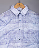 Falric Blue With White Printed Linen Cotton Shirt