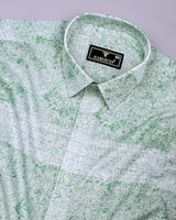 Falric Green With White Printed Linen Cotton Shirt