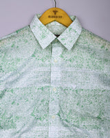 Falric Green With White Printed Linen Cotton Shirt
