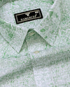 Falric Green With White Printed Linen Cotton Shirt