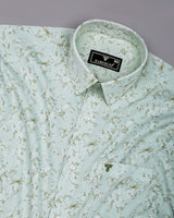 Pista With Mahendi Green Printed Dobby Cotton Shirt