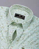 Pista With Mahendi Green Printed Dobby Cotton Shirt