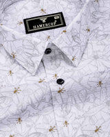 Salak White With Flower Printed Dobby Cotton Shirt