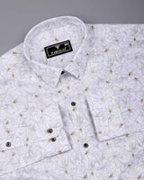 Salak White With Flower Printed Dobby Cotton Shirt