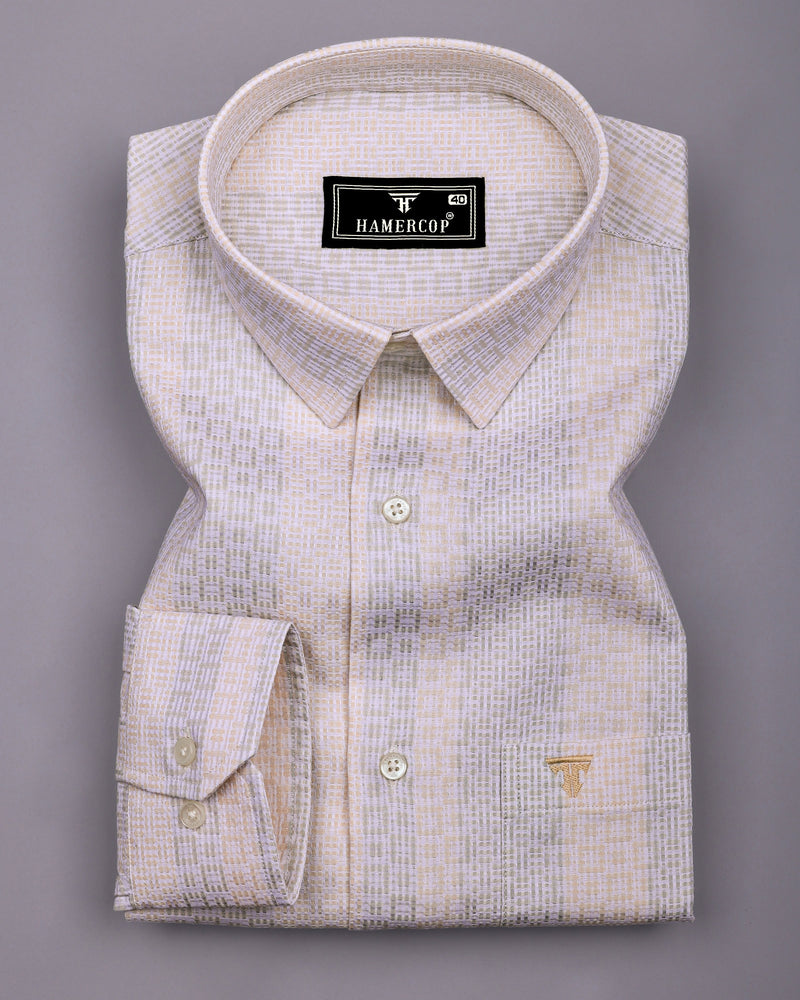 Jasper Cream With White Dobby Textured Cotton Shirt