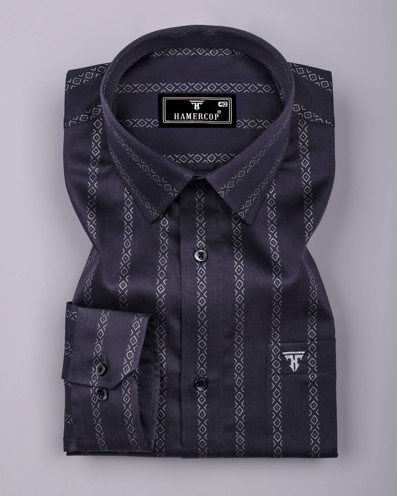 Onyx Gray With Silver Glitter Printed Stripe Cotton Shirt
