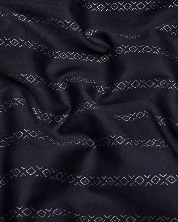 Onyx Gray With Silver Glitter Printed Stripe Cotton Shirt