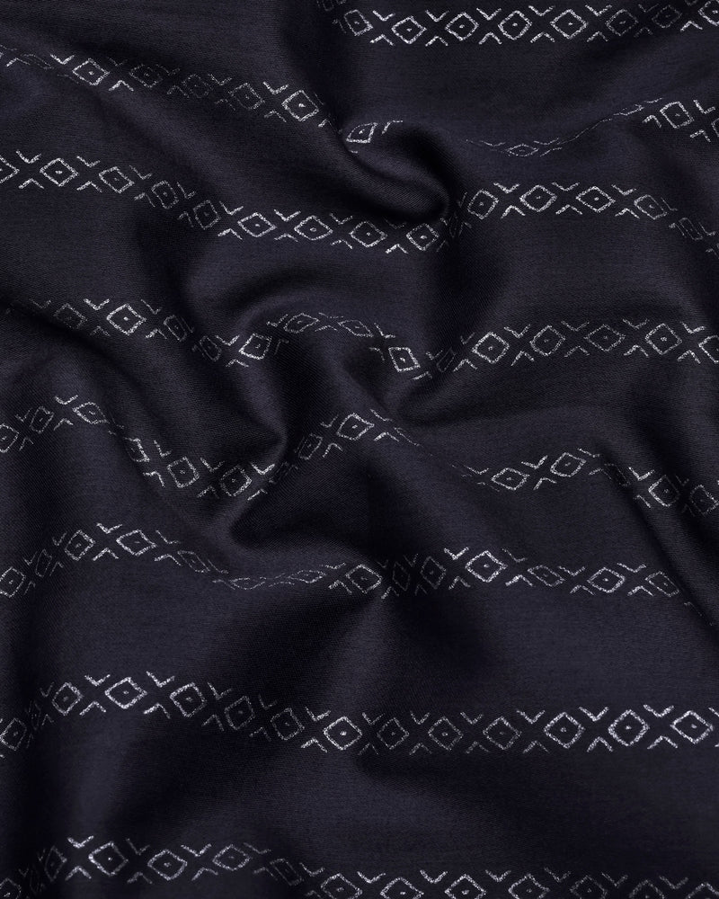 Onyx Gray With Silver Glitter Printed Stripe Cotton Shirt