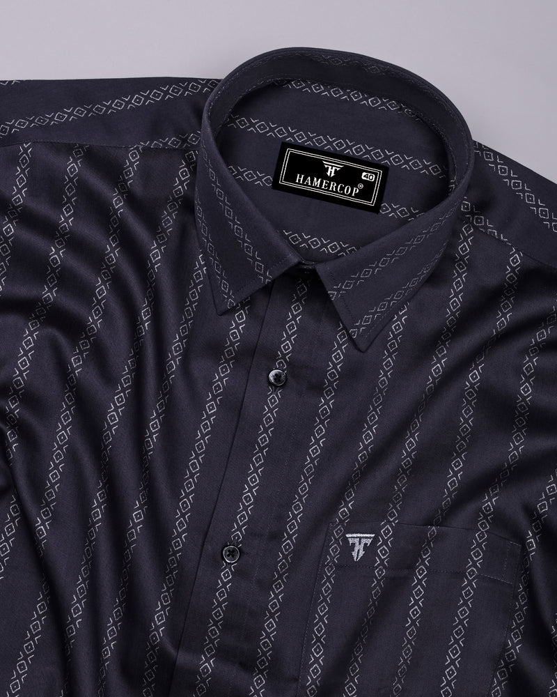 Onyx Gray With Silver Glitter Printed Stripe Cotton Shirt