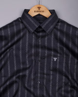 Onyx Gray With Silver Glitter Printed Stripe Cotton Shirt