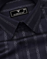 Onyx Gray With Silver Glitter Printed Stripe Cotton Shirt