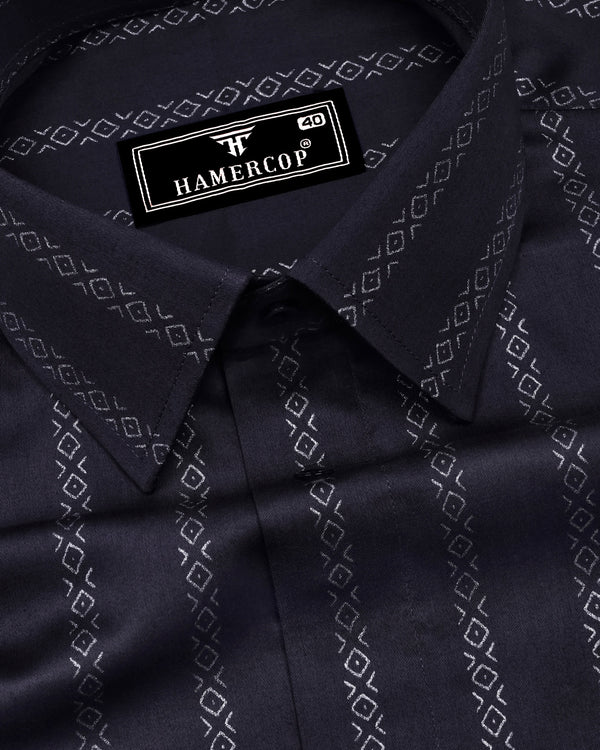 Onyx Gray With Silver Glitter Printed Stripe Cotton Shirt