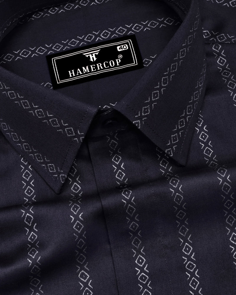 Onyx Gray With Silver Glitter Printed Stripe Cotton Shirt