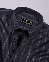 Onyx Gray With Silver Glitter Printed Stripe Cotton Shirt