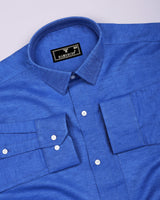Fynor Blue Linen Cotton Solid Shirt
