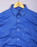 Fynor Blue Linen Cotton Solid Shirt
