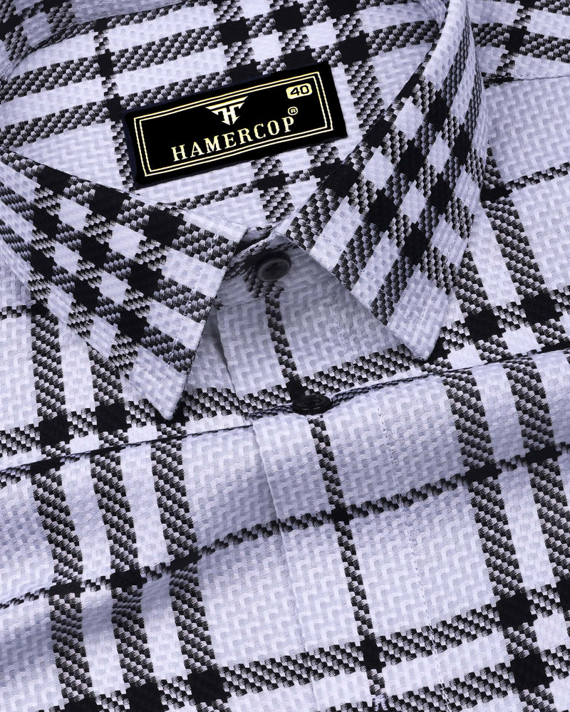 Dravon White With Black Dobby Check Premium Giza Shirt