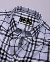 Dravon White With Black Dobby Check Premium Giza Shirt