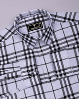 Dravon White With Black Dobby Check Premium Giza Shirt