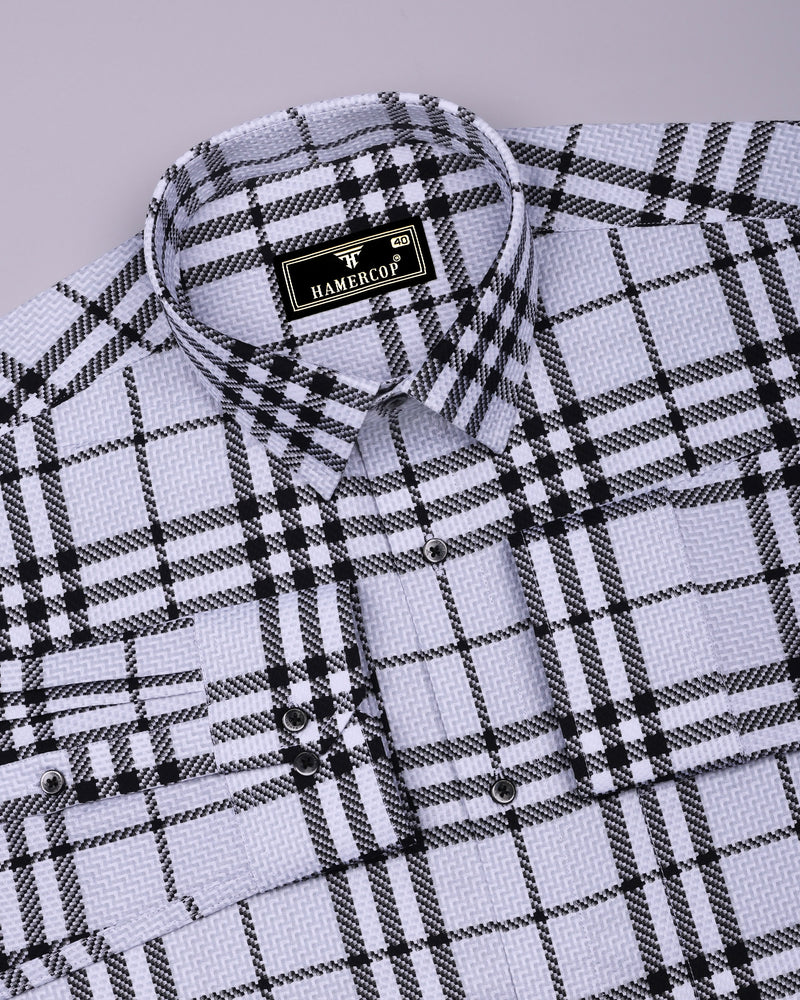 Dravon White With Black Dobby Check Premium Giza Shirt