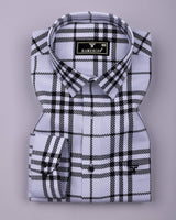Dravon White With Black Dobby Check Premium Giza Shirt