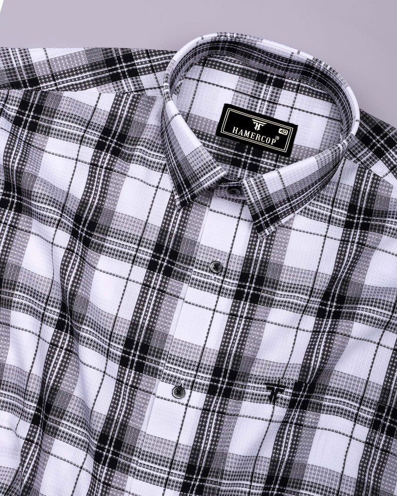 Luwan White With Black Waffle Dobby Check Shirt