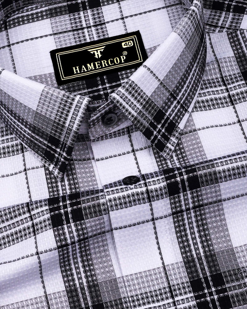 Luwan White With Black Waffle Dobby Check Shirt