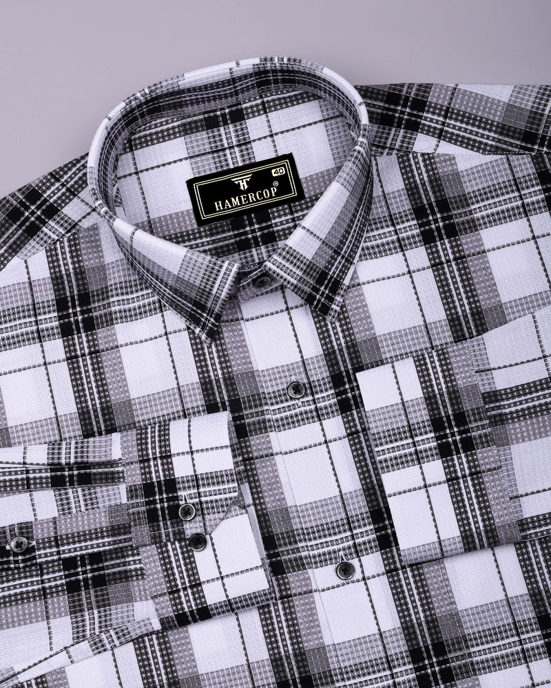 Luwan White With Black Waffle Dobby Check Shirt